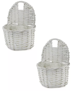 lot 102 image: 4 Pack Lot Wall Hanging Pocket Baskets, Rustic Farmhouse Decor Wicker Painted Baskets