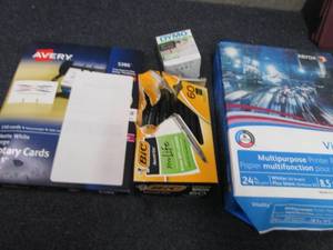lot 138 image: Ream 24 lb Paper, Rotary Cards, Dym...