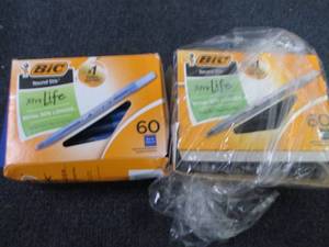 lot 163 image: 1 Box Blue Bic Round Stic Pens, 1 B...