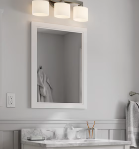 lot 104 image: allen  roth Crest Hill 22-in x 30-in White Framed Bathroom Vanity Mirror Model #1541MR-22-201