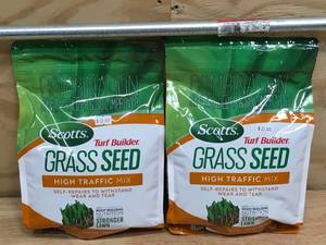 lot 114 image: Lot of 2 - Scotts Turf Builder 2.4 Lb. 200 Sq. Ft. High Traffic Mix Grass Seed, Fertilizer, And Soil Improver Combination
