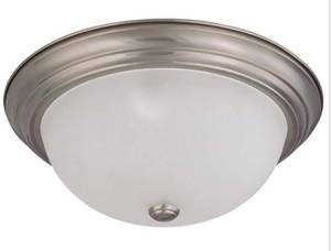 lot 126 image: NUVO Lot of 2- 3-Light Flush-Mount Brushed Nickel Dome Light Fixtures