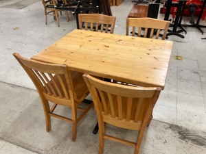 Low top Pine finished table with 4 oak chairs