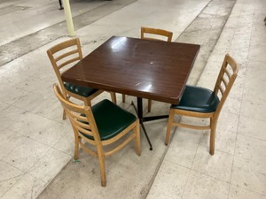 Low top Square Hard wood finished table with 4 padded hardwood chairs