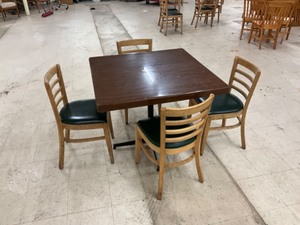 Low top Square Hard wood finished table with 4 padded hardwood chairs