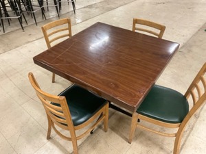 Low top Square Hard wood finished table with 4 padded hardwood chairs