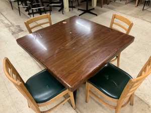 Low top Square Hard wood finished table with 4 padded hardwood chairs
