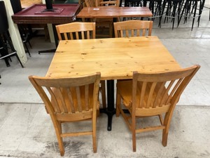 Low top bar table with 4 oak chairs