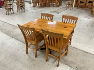Low top bar table with 4 oak chairs