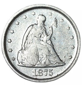 1875 Seated Liberty Twenty Cent Piece (RARE, Low Book Fine is $300)