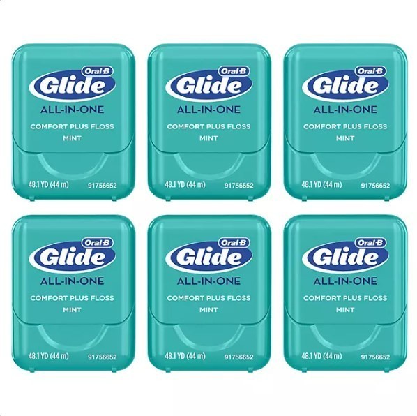 lot 719 image: NEW 6 Pack of Oral-B Glide All-In-One Comfort Plus Floss - Brilliance Blast Mint