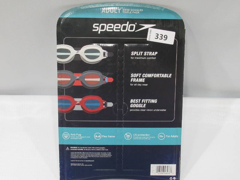 lot 339 image: NEW Speedo Adult Goggles, 3-Pack