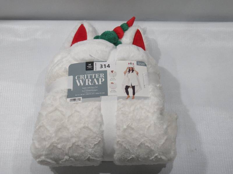 lot 314 image: NEW Members Mark-Cozy Critter Wrap, 43 x 81 - Unicorn