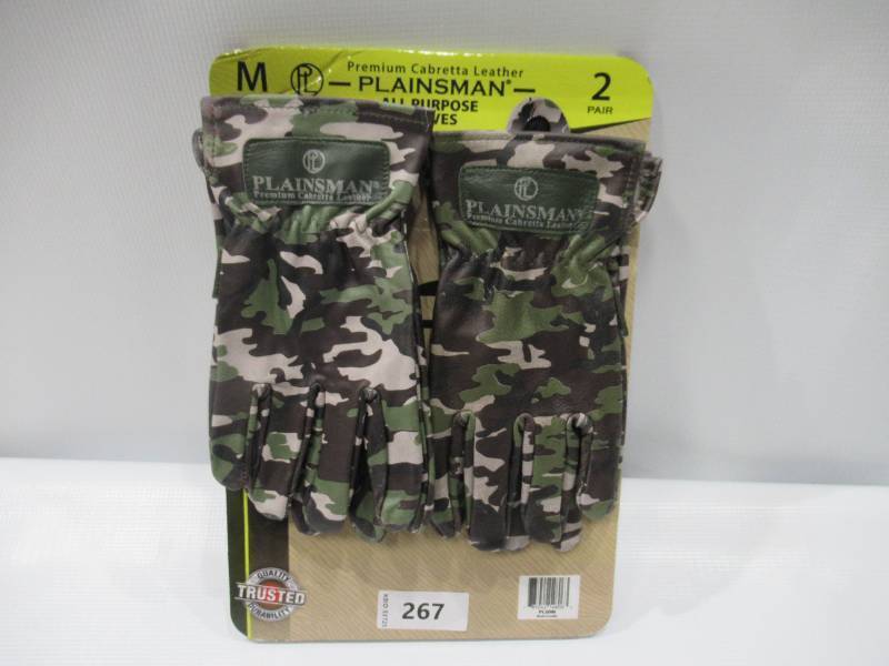 lot 267 image: NEW Plainsman All-Purpose Gloves Premium Cabretta Leather, Camouflage, 2 Pairs