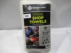 lot 189 image: NEW Members Mark Cotton Blend Shop Towels - Grey - 100 ct. - Prewashed and Reusable