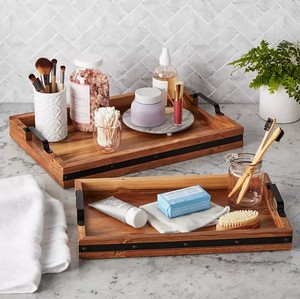 lot 200 image: NEW Members Mark Acacia Wood Rectangular Serving Trays, Set of 2