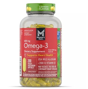 lot 223 image: NEW Members Mark 600mg Omega-3 from Fish Oil with 50 mcg Vitamin D3 Softgels, 200 ct.