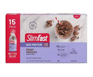 lot 225 image: NEW SlimFast Advanced Creamy Chocolate High Protein Ready to Drink Meal Replacement Shakes (11 fl. oz., 15 pk.)
