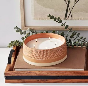 lot 230 image: NEW Ceramic Wax-Filled Scented Candle with 5 Wicks, 29 oz.- Rosewater Hibiscus Terra Cotta