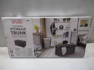 lot 330 image: NEW Seville Classics Foldable Storage Bench Ottoman with Handles (Modern Gray), 30 W x 15.7 D x 15.7 H
