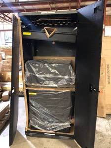 Husky Multi Piece Heavy Duty Welded Steel Garage Storage System in Black  some pieces Damaged No Keys Customer Returns See Pictures