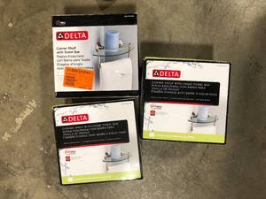 Lot of Delta Hospitality Extensions 8 in. Corner Shelf with Hand Towel Bar Bath Hardware Accessory in Brushed Nickel Customer Returns See Pictures