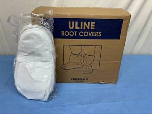 lot 73 image: MSRP $180  1 Case (100 pairs) NEW Uline S-9894 Poly-Coated Polypropylene Vinyl Sewn-On Sole Boot Covers - Fits Sizes 6-11&nbspPuncture resistance for remodeling and restoration projects. Water resistant.