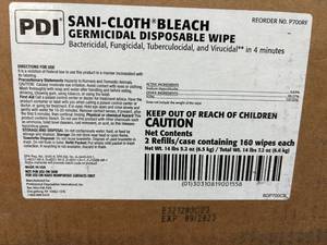 lot 81 image: 4 Cases (2 refill packs of 160 wipes each case) NEW PDI P700RF Sani-Cloth Bleach Germicidal Disposable Wipes