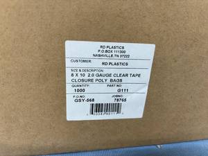 lot 142 image: 1 Case (1000 each) NEW RD Plastics G111 8 x 10 2.0 Gauge Clear Tamper Evident Tape Closure Poly Bags