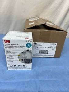 lot 143 image: MSRP $240  1 Case (160 each) NEW 3M 8210Plus N95 Performance Particulate Respirator - Expiration 625 For Sanding, Grinding, Allergens, Dust, Fiberglass, Insulation, Woodworking Etc.