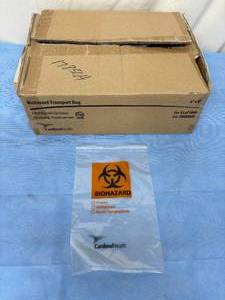 lot 21 image: 1 Case (1000 each) NEW Cardinal Health CH6X9BIO Biohazard Lab Specimen Transport Stat Bags 6 x 9 3 Wall Bag With Zip Closure 