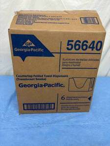 lot 25 image: MSRP $300  1 Case (6 each) NEW Georgia-Pacific GP 56640 Countertop Folded Towel Dispensers (Translucent Smoke)