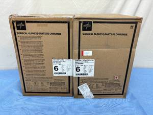 lot 45 image: MSRP $700  2 Cases (200 pairs each per case) NEW Medline MSG5960 Signature Latex Essential Powder Free Surgical Gloves -beaded cuff design ensures easy donning and doffing- textured surface improves grip - Size 6 (SOLD On Ebay $120 Per Case)