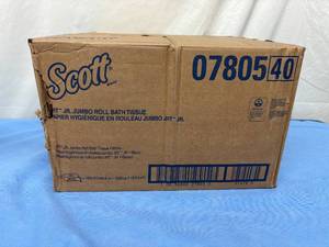 lot 60 image: 1 Case (12&nbsprolls - 1000 per roll) NEW Scott 07805 2-Ply High-Capacity JRT Jr. Jumbo Rolls Bath Tissue - Case Has Damage On Side