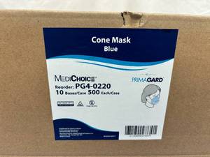 lot 172 image: 1 Case (500 each) NEW MediChoice PG4-0220 Primagard Single-Use Non-Sterile Cone Mask - Blue