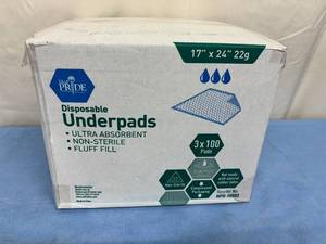 lot 215 image: 1 Case (300 each) NEW&nbspMedpride Disposable 17 x 24 Incontinence Pads -&nbspChux Underpads are highly absorbent incontinence liners for medical procedures, care & adult incontinence also&nbsphelp to protect bedding & furniture.