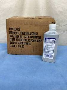 lot 219 image: 1 Case (12 bottles) NEW Hydrox HDX-D0022&nbspHydrox Isopropyl Alcohol 70% 16 oz bottle - Expiration 125