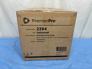lot 220 image: 1 Case (100 each) NEW PremierPro 2394 Universal Coated Cover Gown - Yellow 