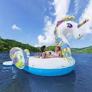 lot 108 image: H2OGO Paradise Dreams Giant Unicorn 6-person Inflatable Party Island-Out of Box