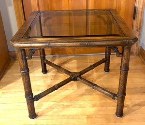 lot 32 image: Glass Top Faux Bamboo Accent Table