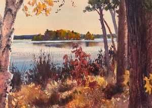 lot 38 image: Autumn Hues Original Watercolor Painting by Paul Oman