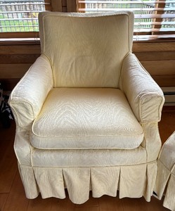 lot 61 image: Pair of Neutral Colored Upholstered Classy Vintage Armchairs