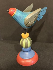 lot 67 image: Three Decorative Colorful Wooden Bird Figurines