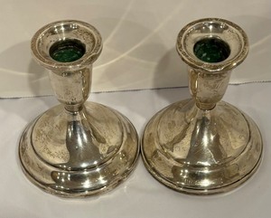 lot 111 image: Pair of Vintage Weighted Sterling Silver Candle Holders