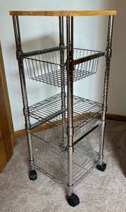 lot 356 image: Metal Organizer with Wooden Top on Casters