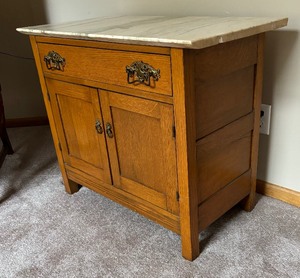 lot 363 image: Vintage Marble Top Commode Cabinet