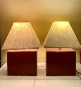 lot 242 image: Cute Petite Square Faux Leather Lamps