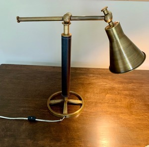 lot 173 image: Victoria Hagan Brass Swing Arm Table Desk Lamp Leather Stick Base