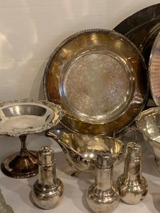 lot 157 image: Grand Grouping of Silver-Plated Serving Set