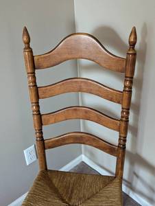 lot 90A image: Vintage Ladder Back Chair with Woven  Rush  Seat